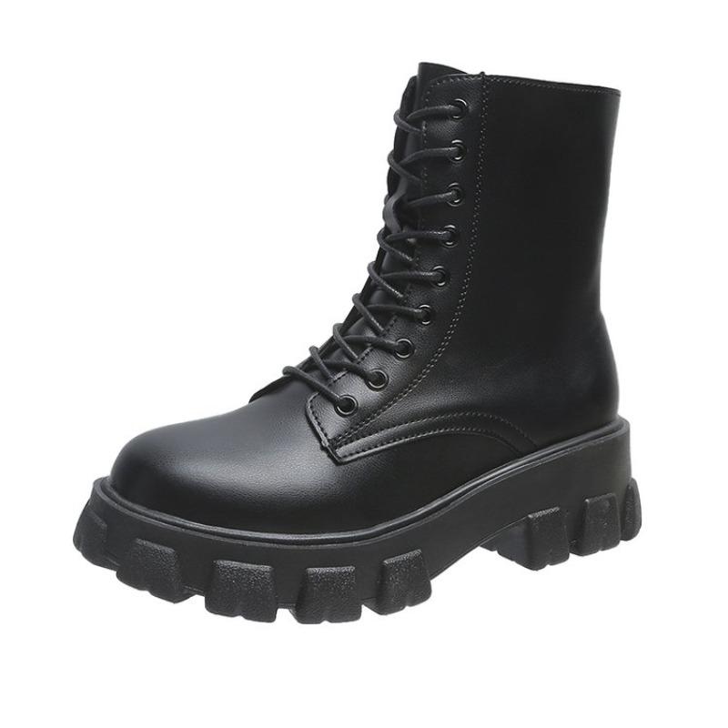 

2026 Boots Women Autumn Winter PU Leather White Ankle Boots Motorcycle Female Chunky Heels Platform Boots 35 чорний