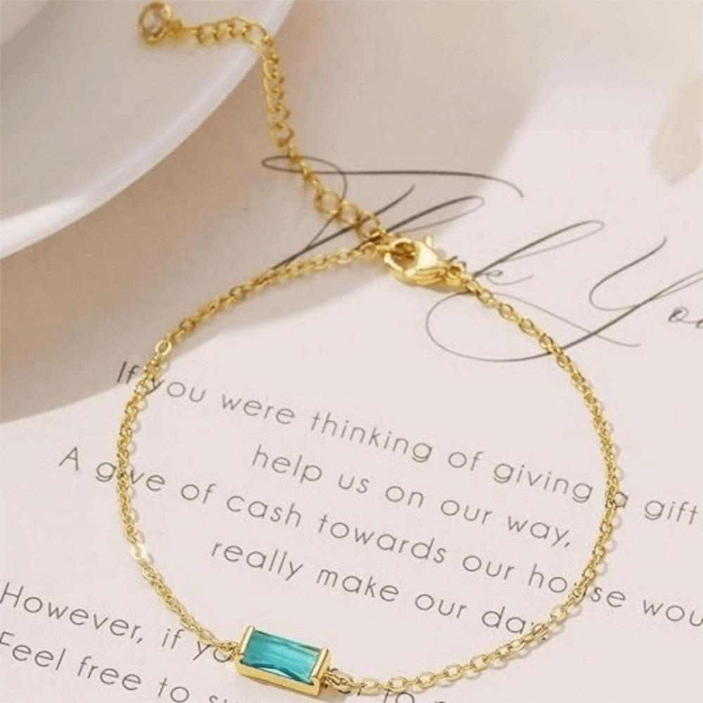 Square Zircon Gold Plated Bracelet Stackable Minimalist Bracelet Birthstone Bracelet  Jewelry