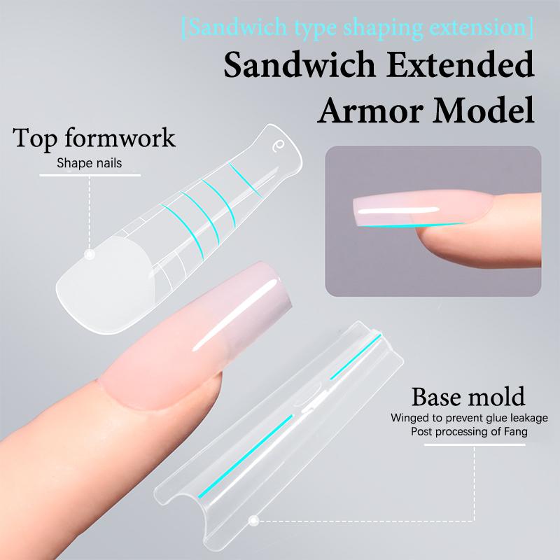 Sandwich Dual Nail Forms 240Pcs 15Size Quick Extensions-Dual Forms No Paper Forms Needed 3D Ellipse Manicure Forms Nail Art Tool
