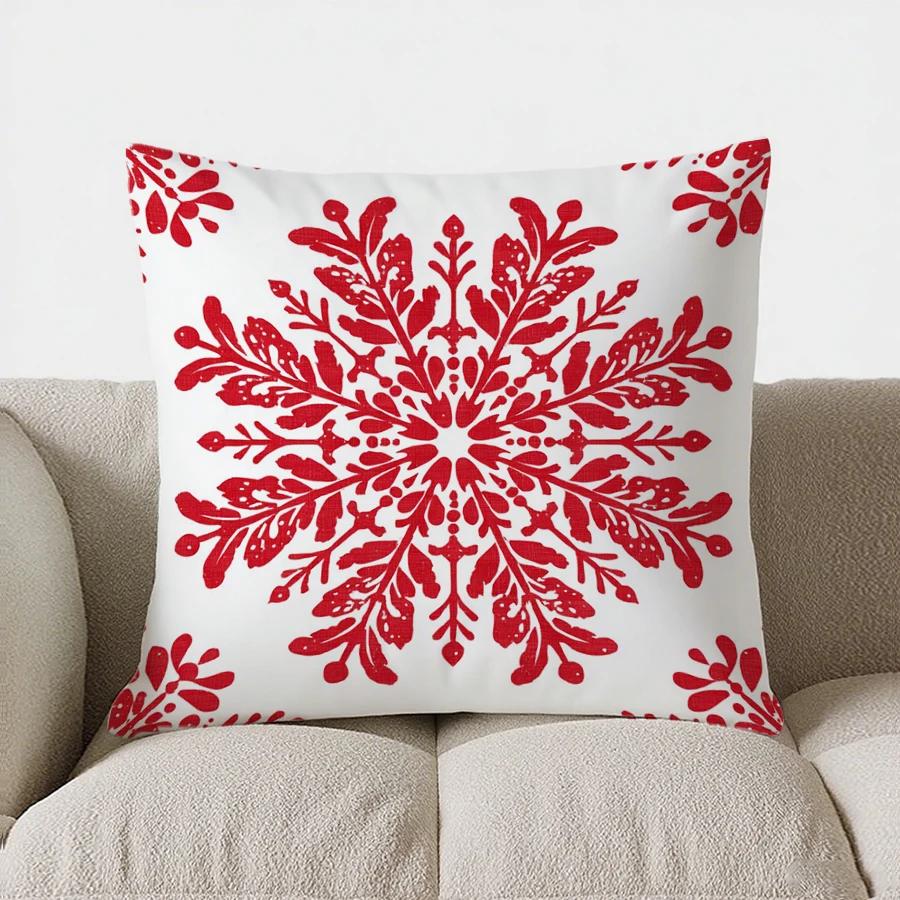Christmas Poinsettia Pattern Throw Pillow Cover With Short Plush Print Living Room Sofa Decoration Cushion Cover Pillow Covers