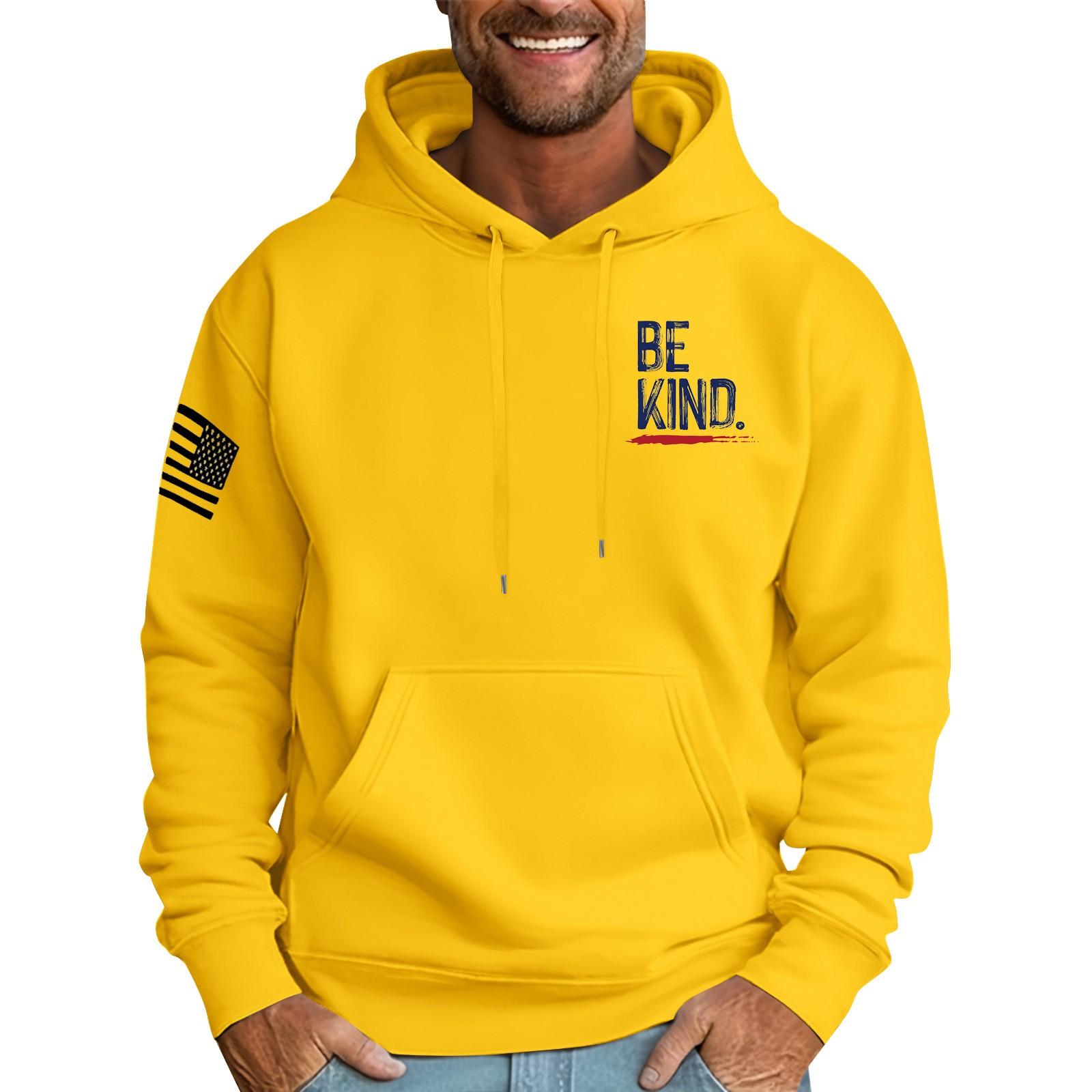 

Мужская свободная толстовка с капюшоном и принтом флага, мужская повседневная модная спортивная толстовка XL жёлтый