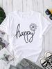 (Asian Size) Flower Letter Trend Short Sleeve T-shirts Women's Clothing Print Fashion Female Casual Top T O-neck Graphic Tee