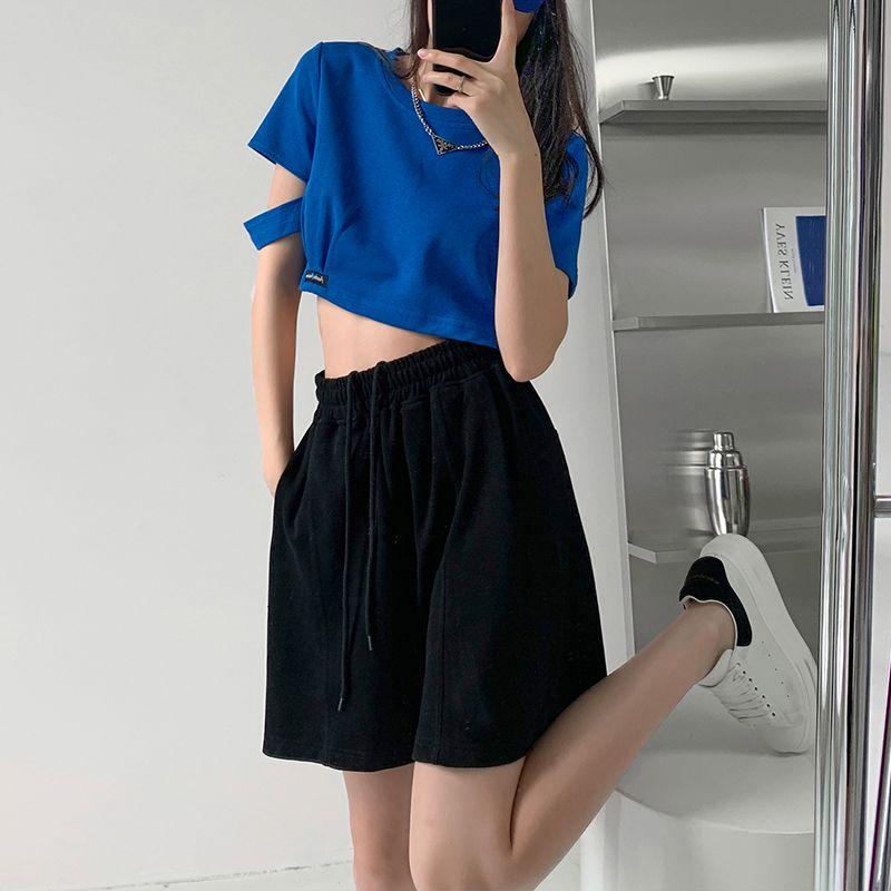 

European and American Leisure Thin Drawstring Wave Wind Sports Shorts Black 2XL