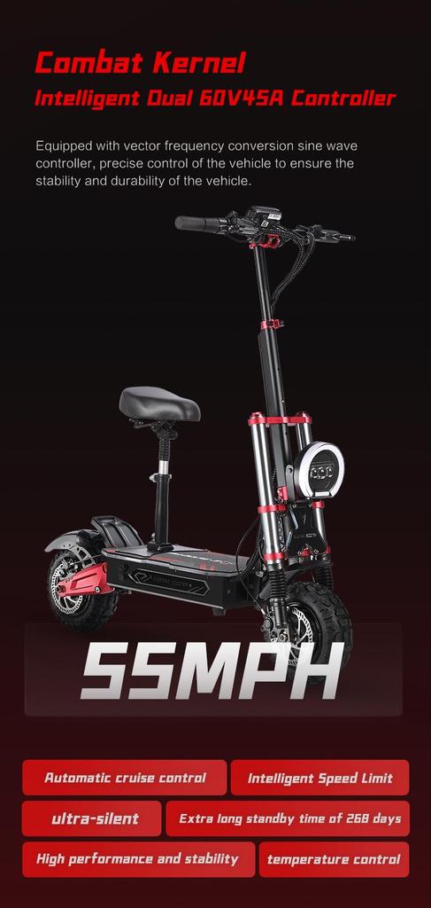 BOYUEDA S5 3000W Dual Motor Electric Scooter - 85KM/H Top Speed, 120KM Range, Off-Road Tires, NFC Lock, Hydraulic Brakes