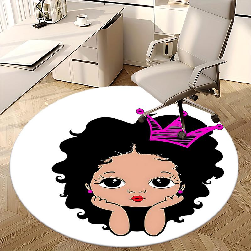Pink Crown Afro Girl Chair Mat - Round Carpet for Home Decor, Sofa Rug, Office Mat, Gift for All Rooms0512b