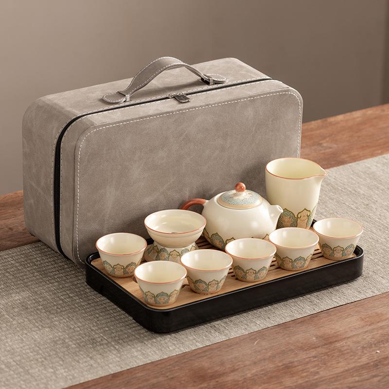 Xishi Teapot Huang Ru Kiln Travel Kung Fu Tea Set Household Portable Teacup Teapot Light Luxury Business Gifts