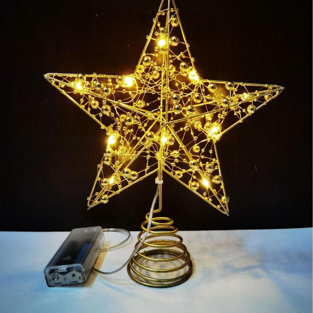 LED Five-Pointed Wrought Iron Star Tree Topper - Christmas Decoration