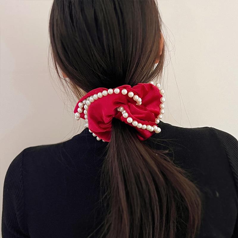 2023 Retro Schleife Elastisches Haarband mit Rosenblüten-Lederbezug - Damen Haaraccessoire