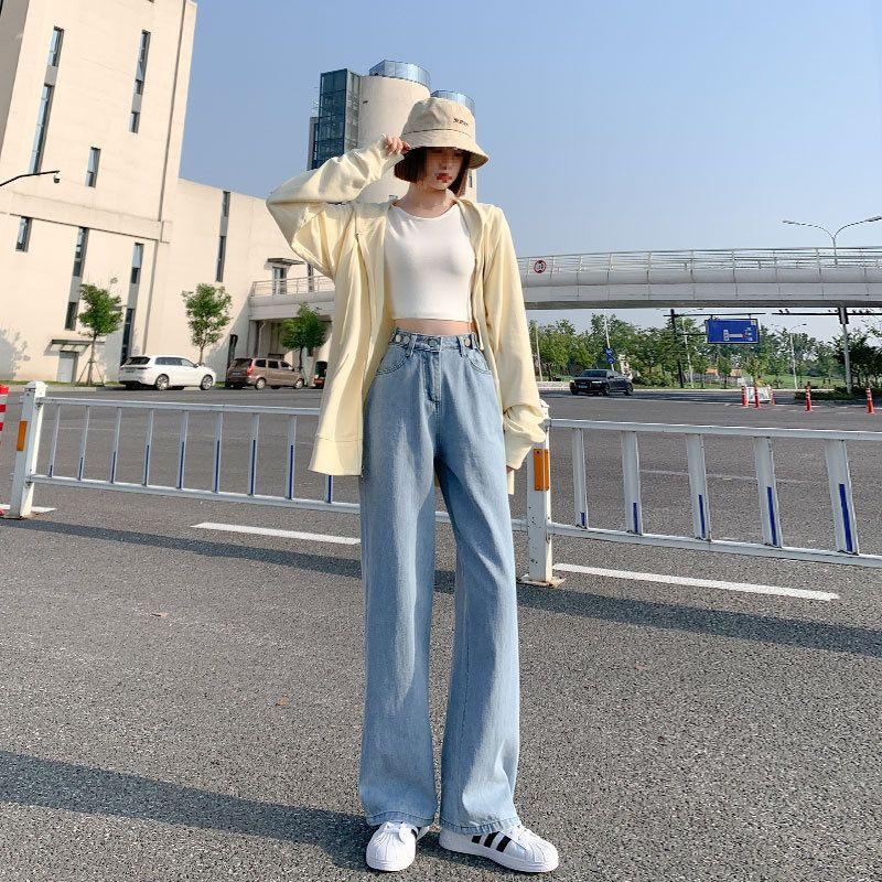 Plus Size High-Waist Wide-Leg Jeans - Slimming Straight-Leg Pants for Autumn