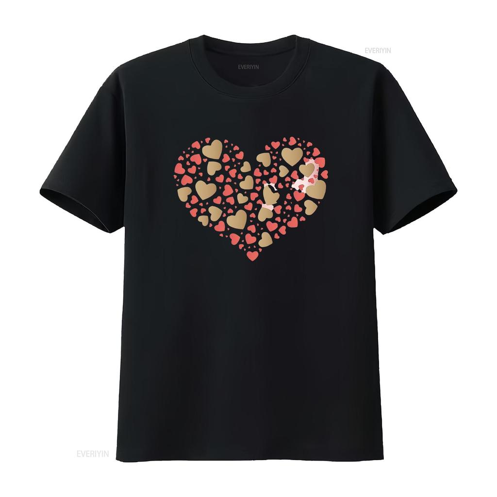 Autumn And Winter Round Neck d Pullover Solid Color Love Print Sweats Women Petite T Shirt Black vintage Washed Stretched