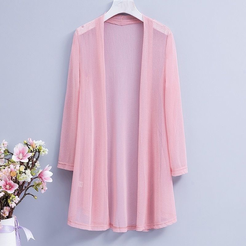 Summer Women's Mesh Cardigan Mid-length Breathable Shawl Long-sleeved Sunscreen Top Open Front Thin Cardigan tops