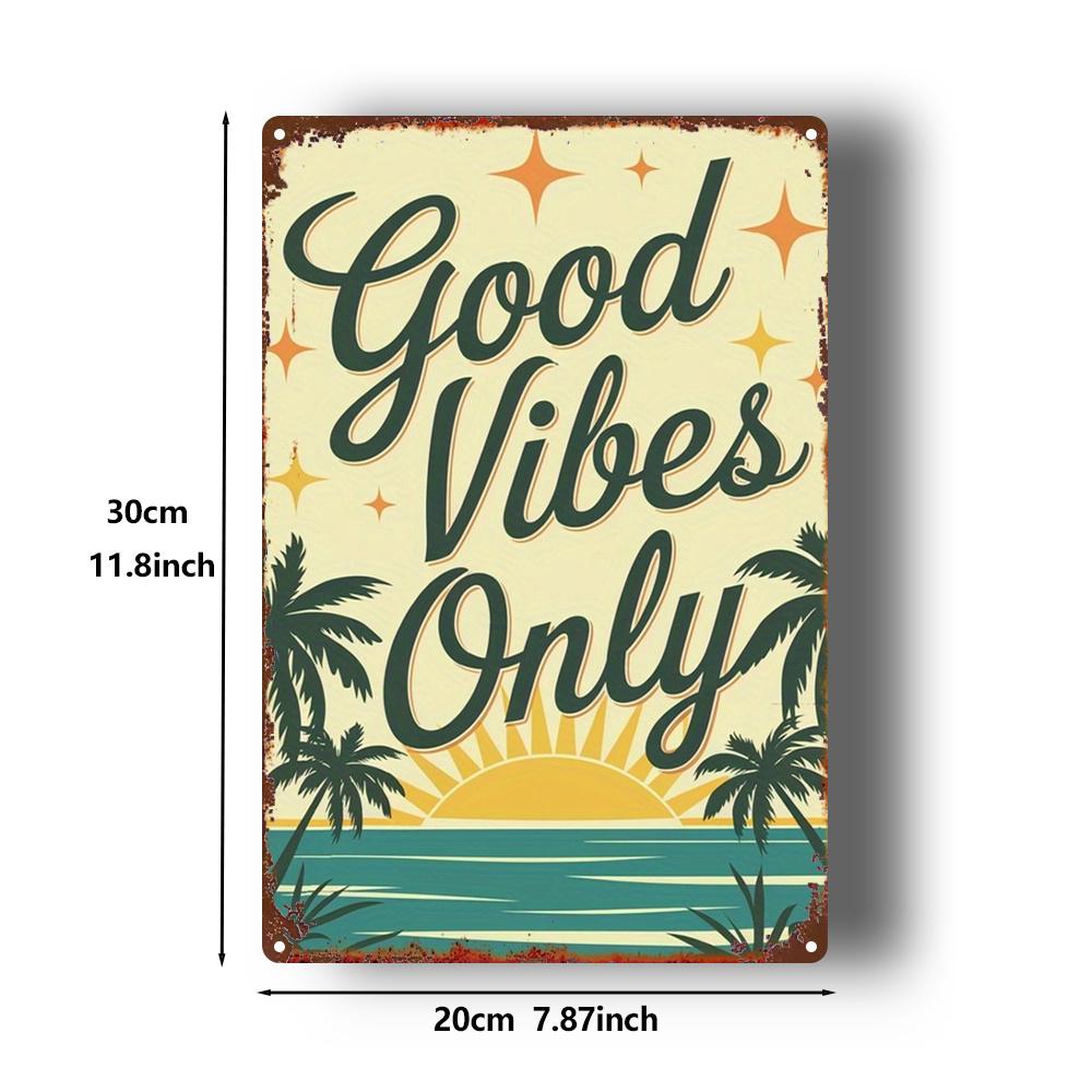 Good Vibes Only Vintage Tropical Decorative Sign Retro Beach Palm Tree Wall Art for Coastal Home Bar
