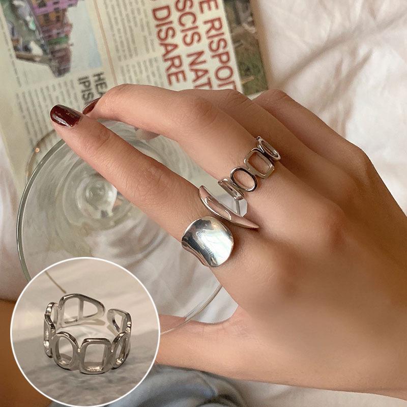 925 Sterling Silver Geometric Ring: Women s Retro European American Hip Hop Style Adjustable Open