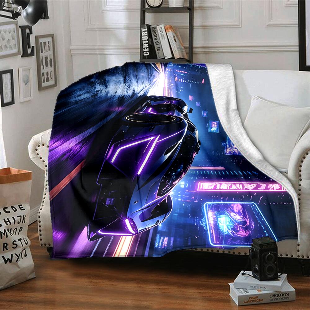 1Pc Neon Future Cityscape Blanket Soft And Comfortable Casual Warm Camping Travel Christmas Halloween Xmas Gift M928717