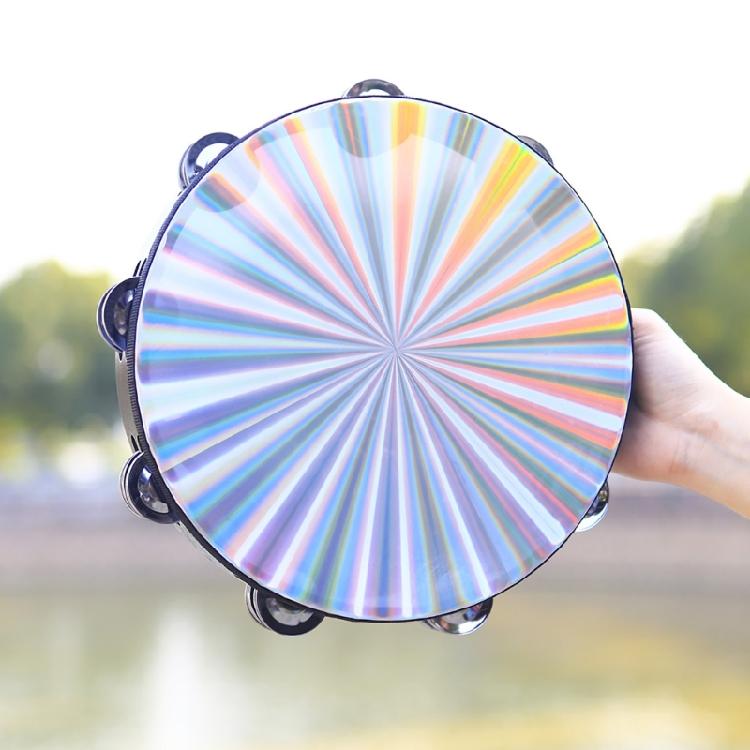 Metal Bells Hand Held Percussion Drum with Ergonomic Handle Grip 8/10Inch Double Row Tambourine Round Musical Tambourine