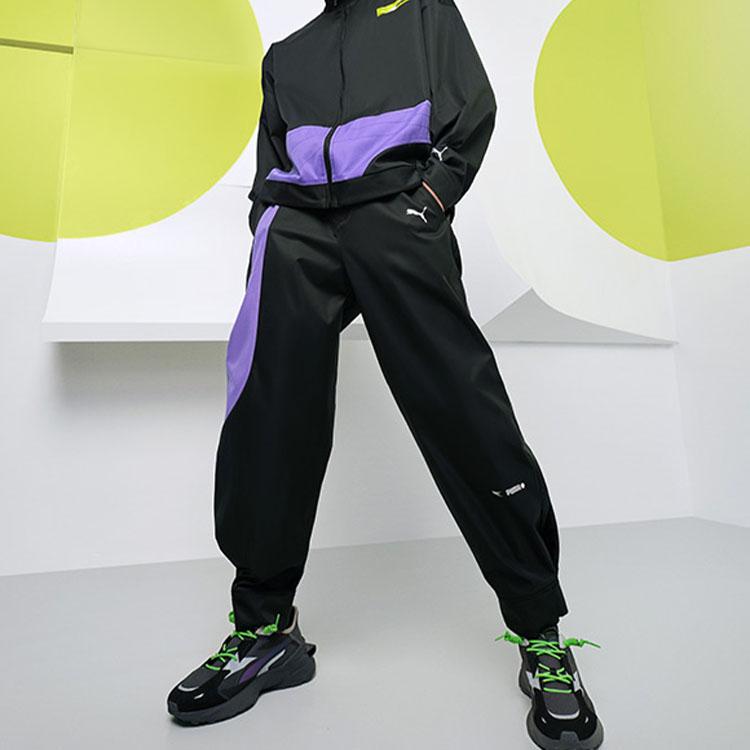 Roaringwild X Puma Co-Branded Oversized Woven Casual Pants With Logo Print And Contrast Men Bottoms Black 532592-01