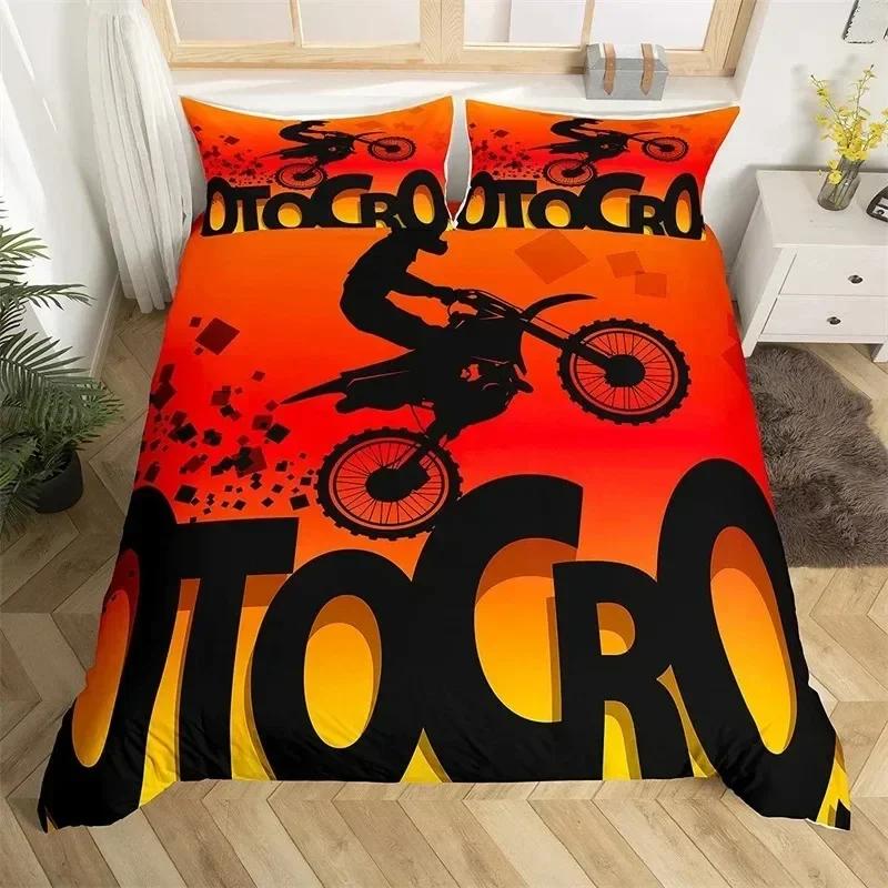 Extreme Sport Duvet Cover Motocross Bedding Set For Youth Teen Boys Room Microfiber 3D Motocross Racing Moves Theme Quilt Cover