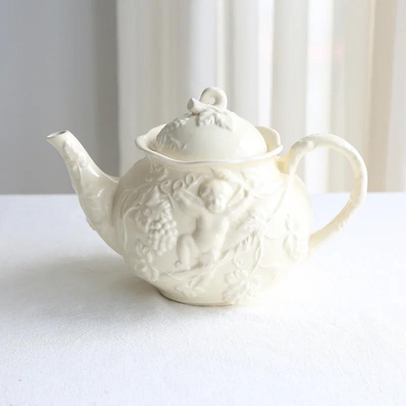 British Tea Cup Set Retro Embossed Coffee Cup Tableware Kettle Cup and Dish Home Supplies European Court Style Kitchen Ware Gift