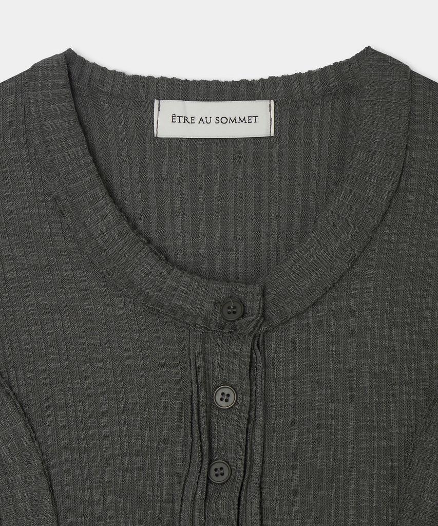 ETRE AU SOMMET Cut Rib Button Long Sleeve (Charcoal)