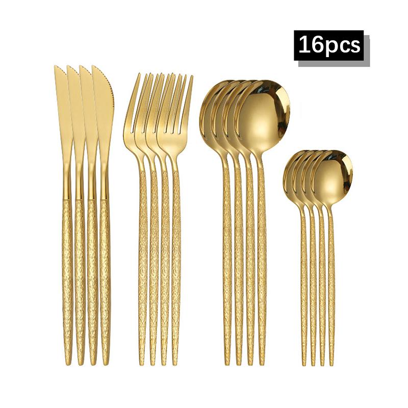 30pcs Gold hammered cutlery set, stainless steel steak cutlery, coffee spoon, teaspoon cutlery, dishwasher safe, beautiful