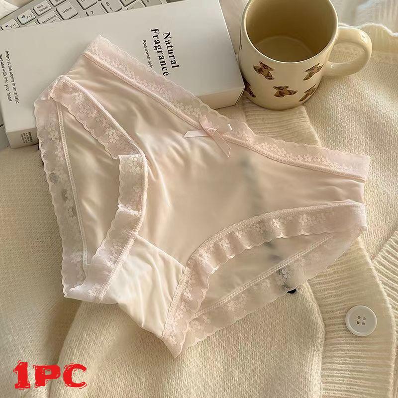 6PCS Seamless Women's Underwear Ice Silk Mid-Waist Breathable Pure Cotton Antibacterial Lace Triangle Mask Pants
