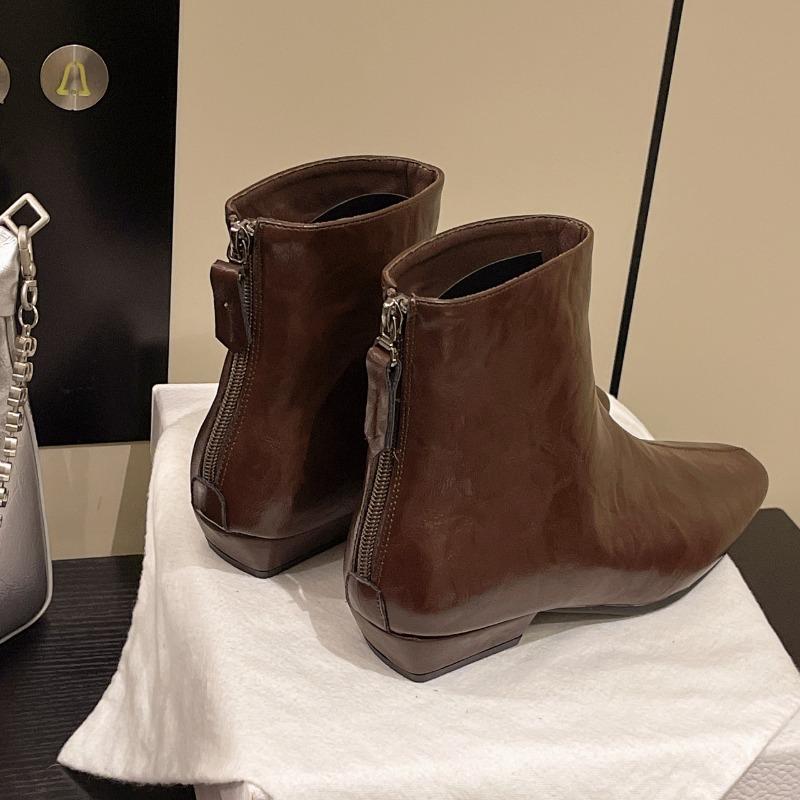 2025 New Autumn Women Boots Square Toe Low Heel Boots for Women Split Leather Women Shoes Retro Winter Ankle Boots Ladies Shoes