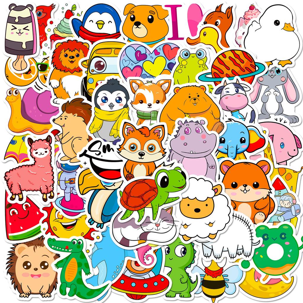 50-300 Cartoon Cute Children's Animals Doodle Stickers Stationery Stickers