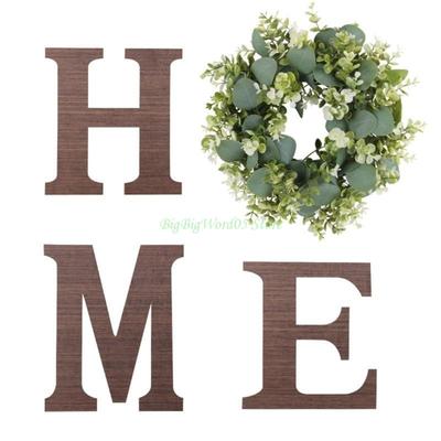 24TE Home Sign for Wall Decors Patricks Day Gift Home Letter with Wreath Artificial Eucalyptuses Hangings Farmhouses Decors