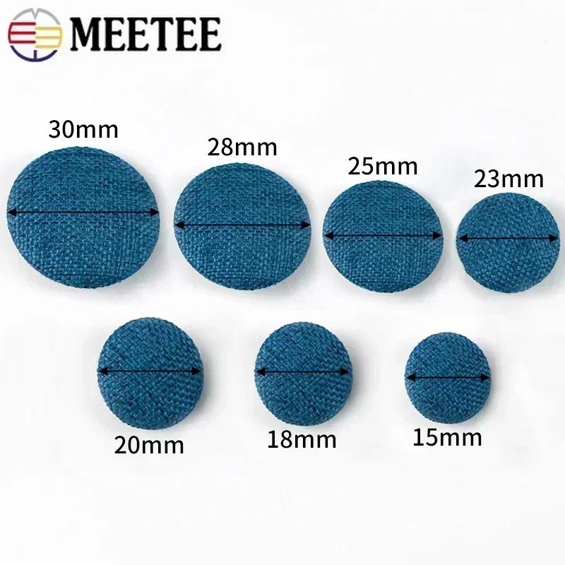 30Pcs Meetee 15-30mm Colorful Cloth Covered Button Linen Fabric Round Metal Shank Buttons DIY Clothing Home Sewing Accessories