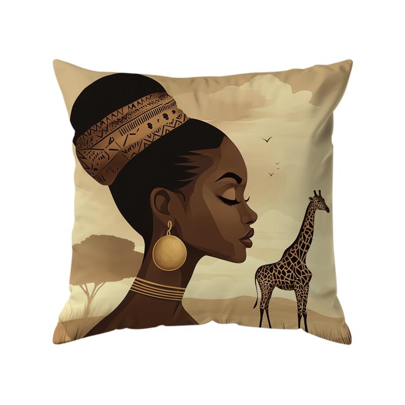 African Women And Animals Painting Pillowcase Throw Pillow Cover Vintage Cushion Covers Home Living Room Sofa Couch Seat Decor