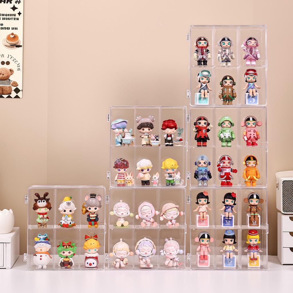 1pc foldable acrylic 6-grid blind box display box compartment collectible doll storage box, hair accessory jewelry storage box