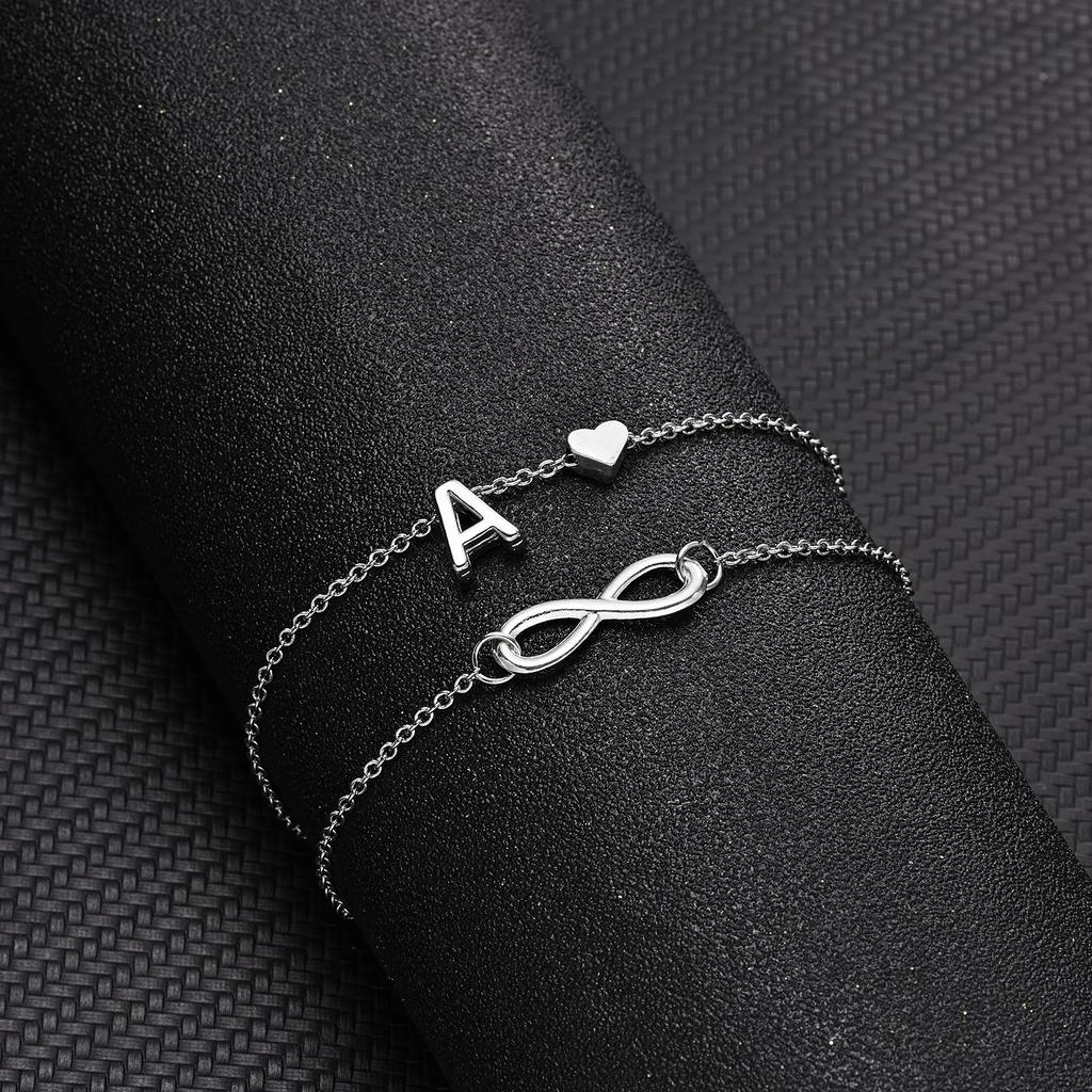 A-Z Letter Initial Anklet For Women Silver Color Initial Heart Anklet Bracelet Leg Chain Beach Party Travel Foot Jewelry