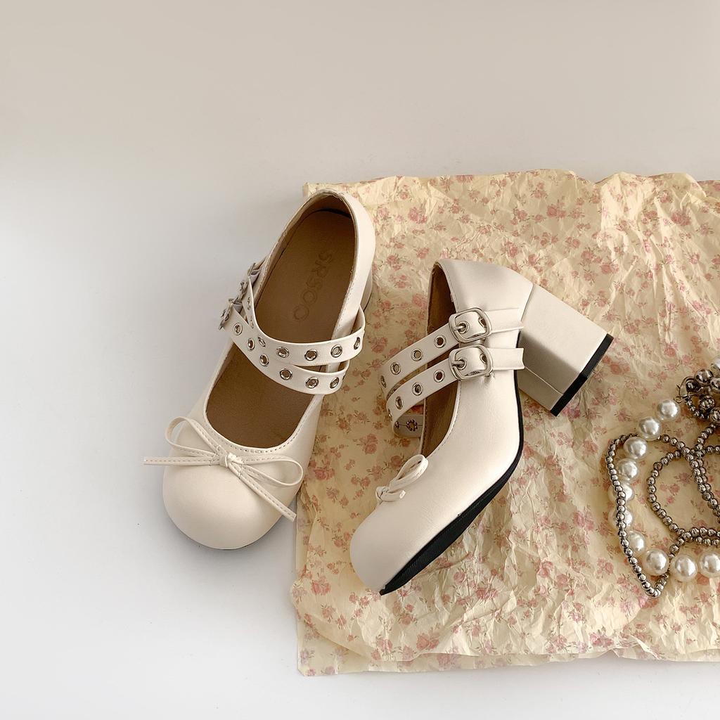 Designer Thick Heel Women Mary Jane Shoes Concise Round Toe Belt Buckle Shoes 2026 New Spring Female Elegant Dress Pumps