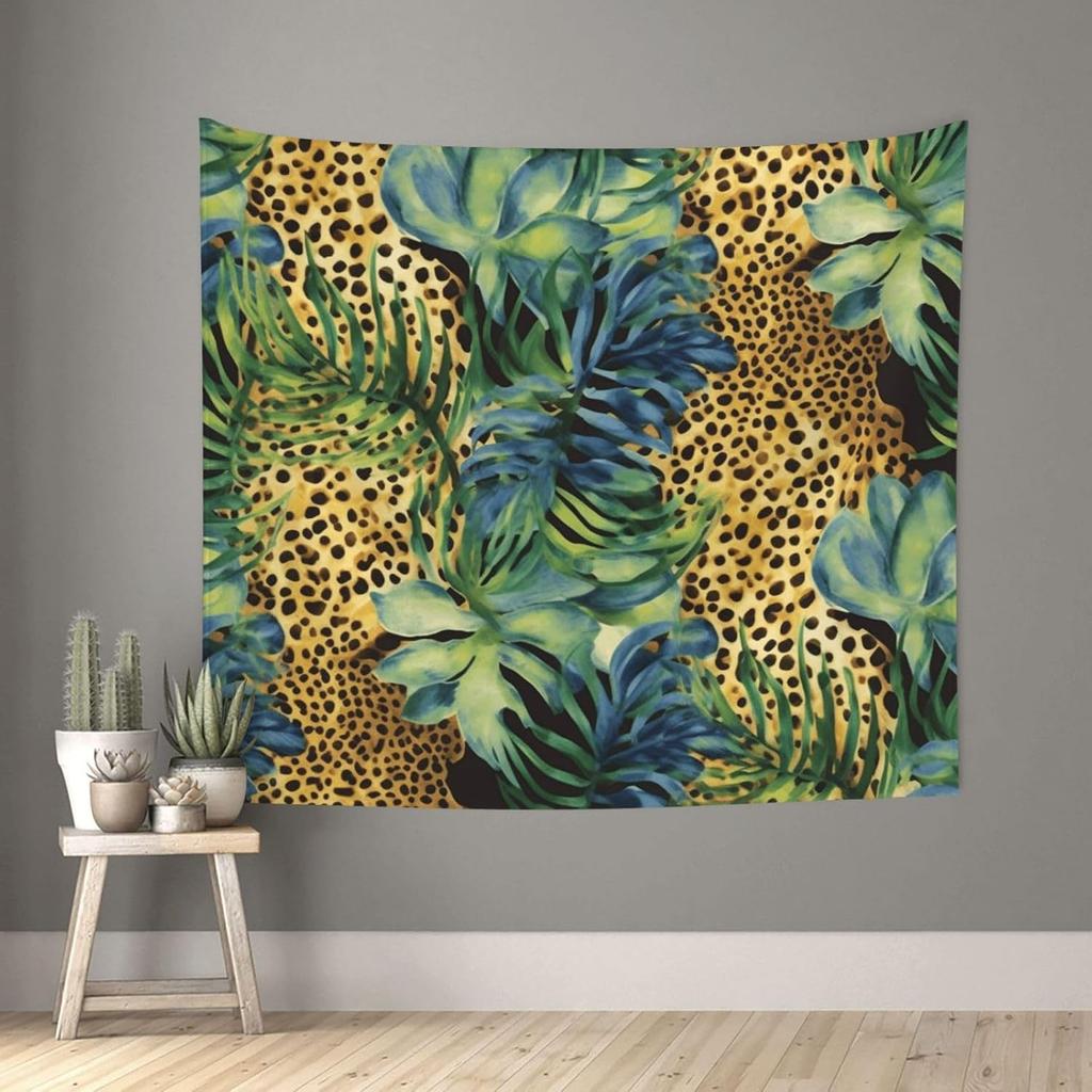 Tropical Jungle Leaf Print Tapestry Wall Decor Polyester Boho Chic Bohemian Wall Hanging Leopard Animal Print Art for Living Roo