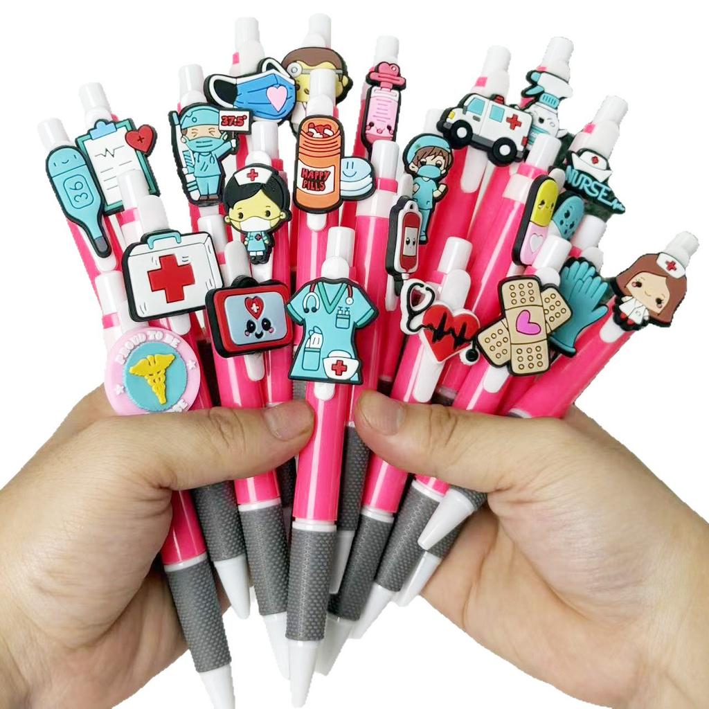 10Pcs Round Ballpoint Pens, Rose Red Medical Series Gel Pens, Suitable for Doctors, Nurses and Students, Christmas Party Stationery Supplies, Ballpoin