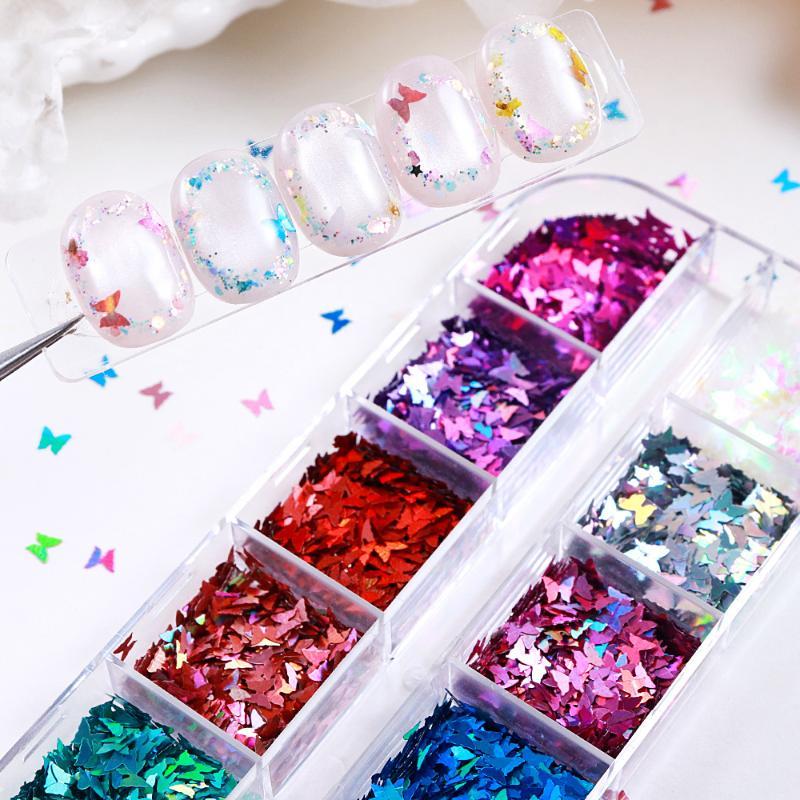 Iridescent 3D Butterfly Nail Glitter Flakes 1 Set Holographic Sequins for Wedding Bridal Nail Art Decoration one size