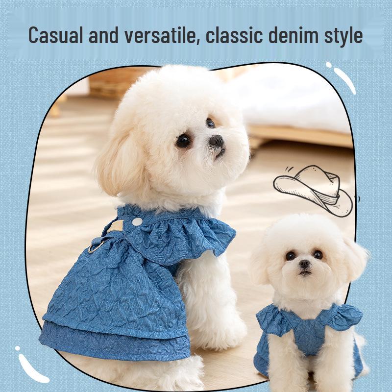 Vestido Vaquero Primavera-Verano: Falda de tirantes estilo Hong Kong para perros y gatos