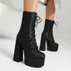 Streetwear Coole Stiefel Für Damen Klobiger Block Hoher Plateauabsatz Runde Zehenpartie Knöchelhohe Stiefel Kurzer Bootie Abschlussballkleid Accessoires