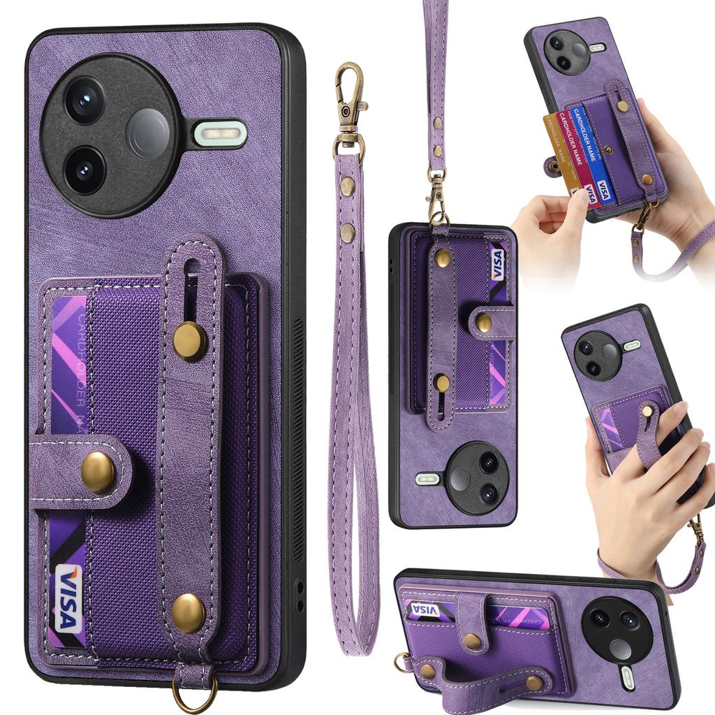For Xiaomi Poco F7 Pro 5G/Xiaomi Redmi K80 5G Retro PU Leather Back Cover with Card Holder and Wristband Kickstand