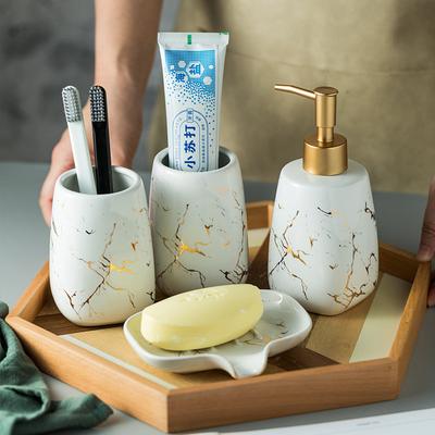 Luxury Dark Green Ceramic Bathroom Four-piece Set Soap Dish Gargle Cup Lotion Bottle Bathroom Accessories Porcelain Holder Decor