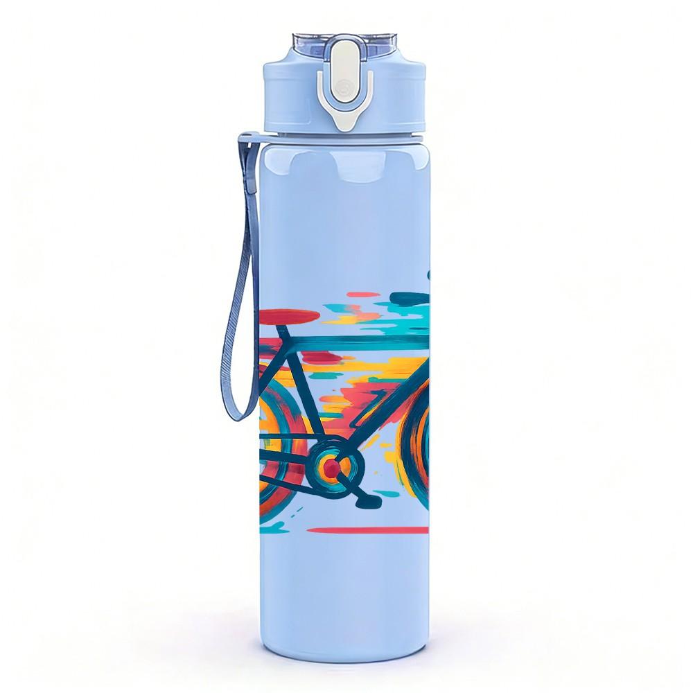 1PC Graffiti Rainbow Bicycle Art 750ml Color Plastic Sports Water Bottle Leakproof Flip Straw Lid Suitable for Sports Office Home Use