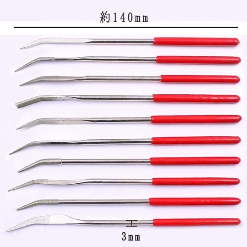 Wolfride Diamond File, 3mm Diameter x 140mm Length, Set of 10, for Plastic Models, Metal Models, Woodworking, Kintsugi, Rust Removal, Polishing, and S