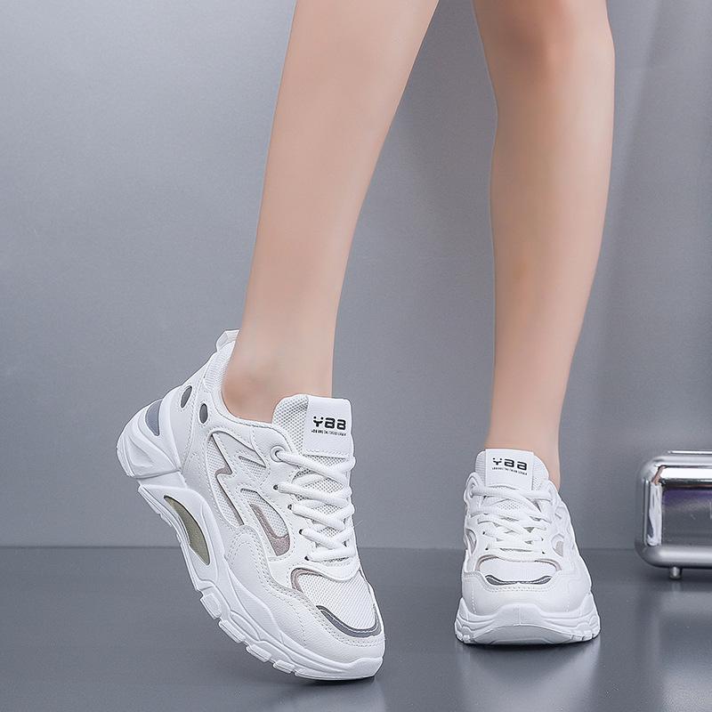 2025 Popular Spring Thick-soled Non-slip Dad Shoes Mesh Breathable Running Sneakers Fashionable Soft-soled Little White Shoes Women