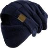 Casual Plus Size Winter Beanie Cap Soft With Face Cover Slouchy Hat Thick Warm Cuffed Design Knitted Hat For Women Men