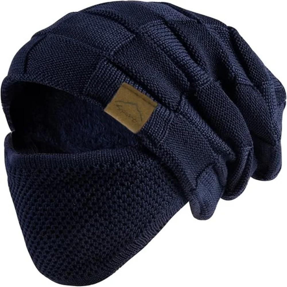 Casual Plus Size Winter Beanie Cap Soft With Face Cover Slouchy Hat Thick Warm Cuffed Design Knitted Hat For Women Men