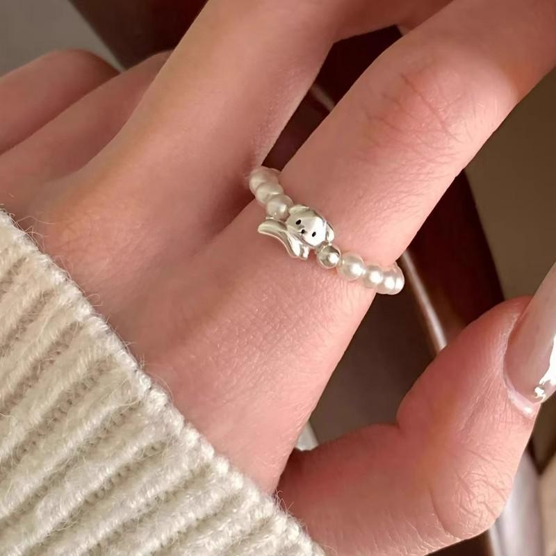 Puppy Pearl Elastic Rope Ring: Chic, Luxurious, and Versatile Index Finger Ring for Women