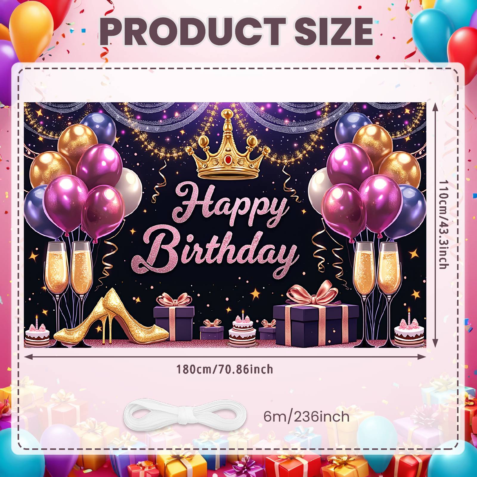 Birthday Display Luxury Royal Banner Luxury Birthday Banner Golden High Heels Royal Birthday Display For Home Party Venue