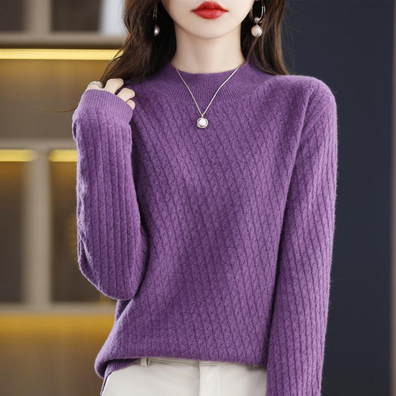 

Кардиган с полувысоким воротником и ажурным узором для женского осенне-зимнего сезона, новая модная и универсальная кашемировая вязаная базовая рубашка, приятный к коже и теплый свитер XXL