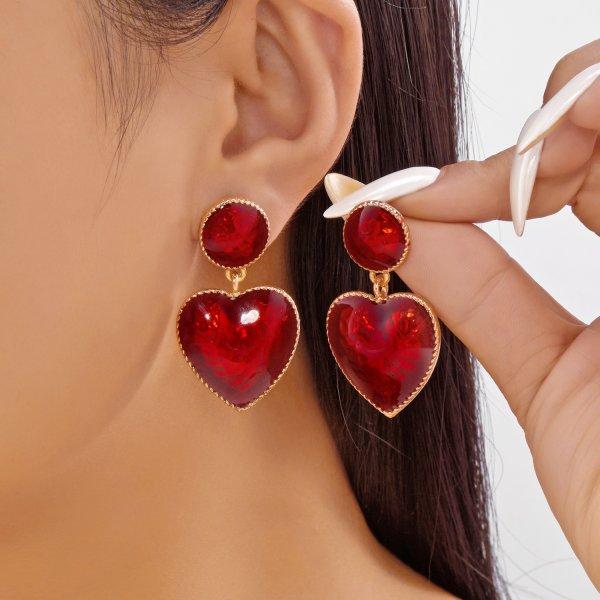 Minimalistische weinrote quadratische Ohrstecker für Damen Goldfarbener Kreis Vintage Geometrie Herz Ohrringe 2025 Neues Design Schmuck