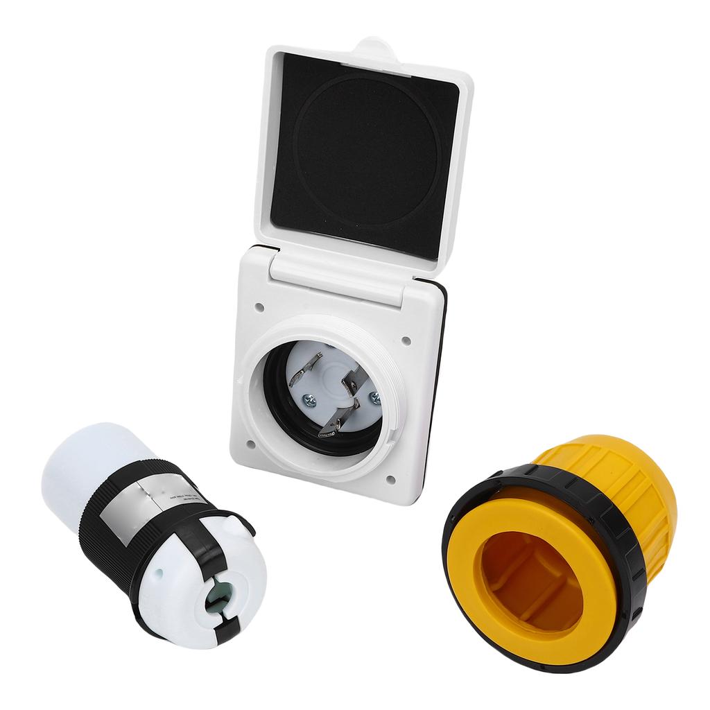 30AMP RV Power Inlet Outlet Shore Kit NEMA L5 30R and NEMA L5 30P Locking Plug and Connector with Protective Cover for